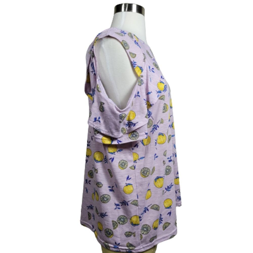 Juicy Couture Women's Lemon Print Purple Combo Ruffle Cold-Shoulder Top Size XL - Picture 4 of 8